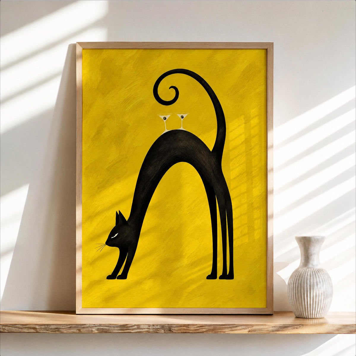 Black Cat Martini Wall Art, Abstract Pet Balancing Cocktails Print, Funny Bar Cart Poster, Retro Animal Lover Decor Gift