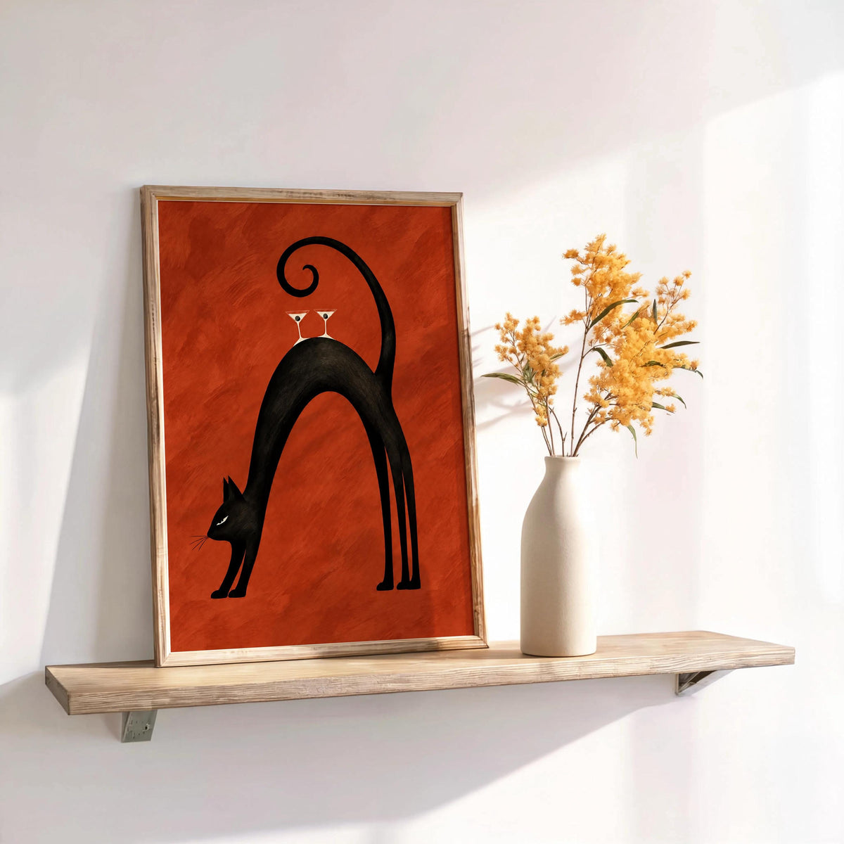Black Cat Martini Wall Art, Abstract Pet Balancing Cocktails Print, Funny Bar Cart Poster, Retro Animal Lover Decor Gift