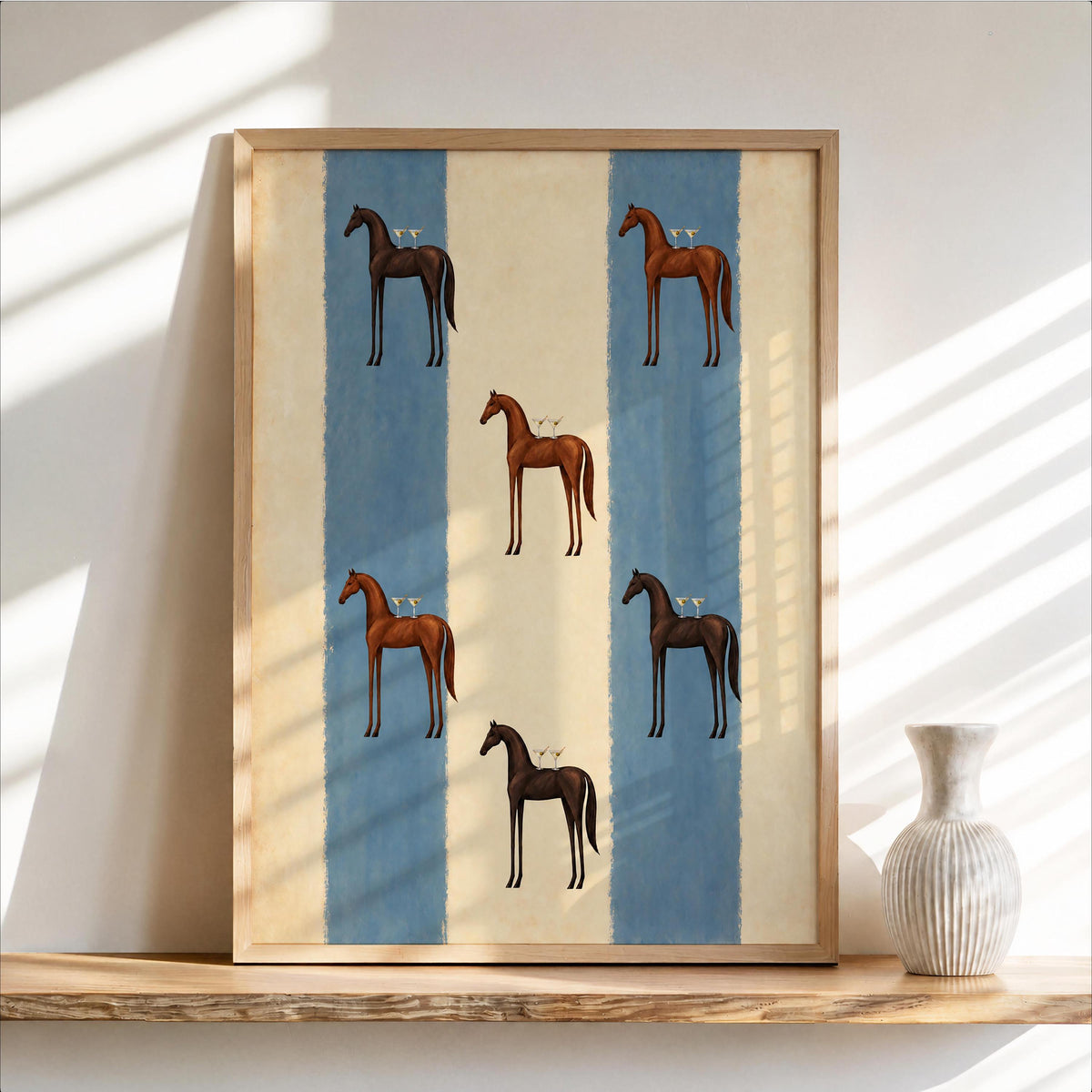 Horse Martini Wall Art, Equestrian Cocktail Print, Striped Vintage Abstract Poster, Animal Bar Decor, Martini Lover Gift