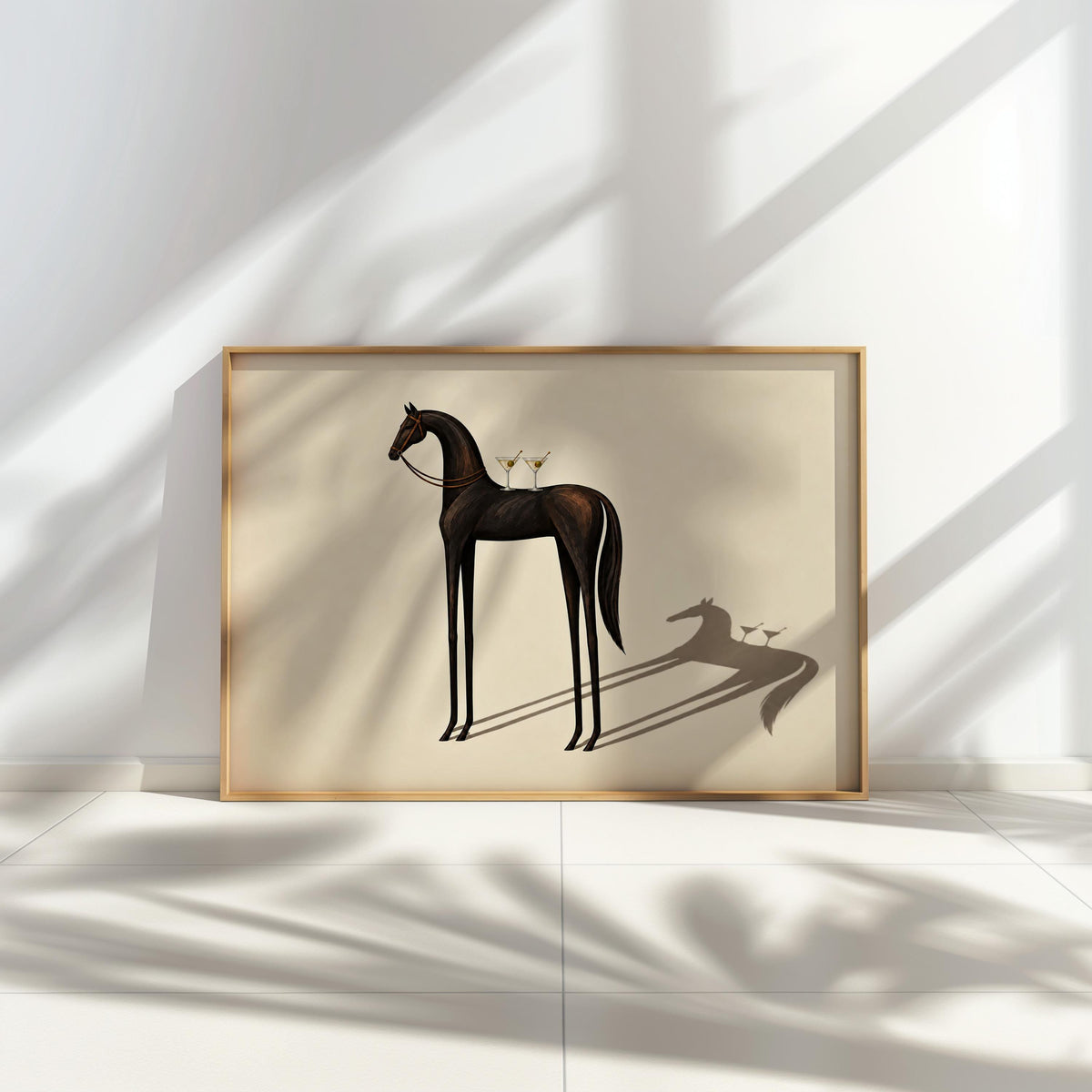 Equestrian Martini Poster, Elegant Black Horse Wall Art, Surreal Cocktail Print, Abstract Animal Lover Decor