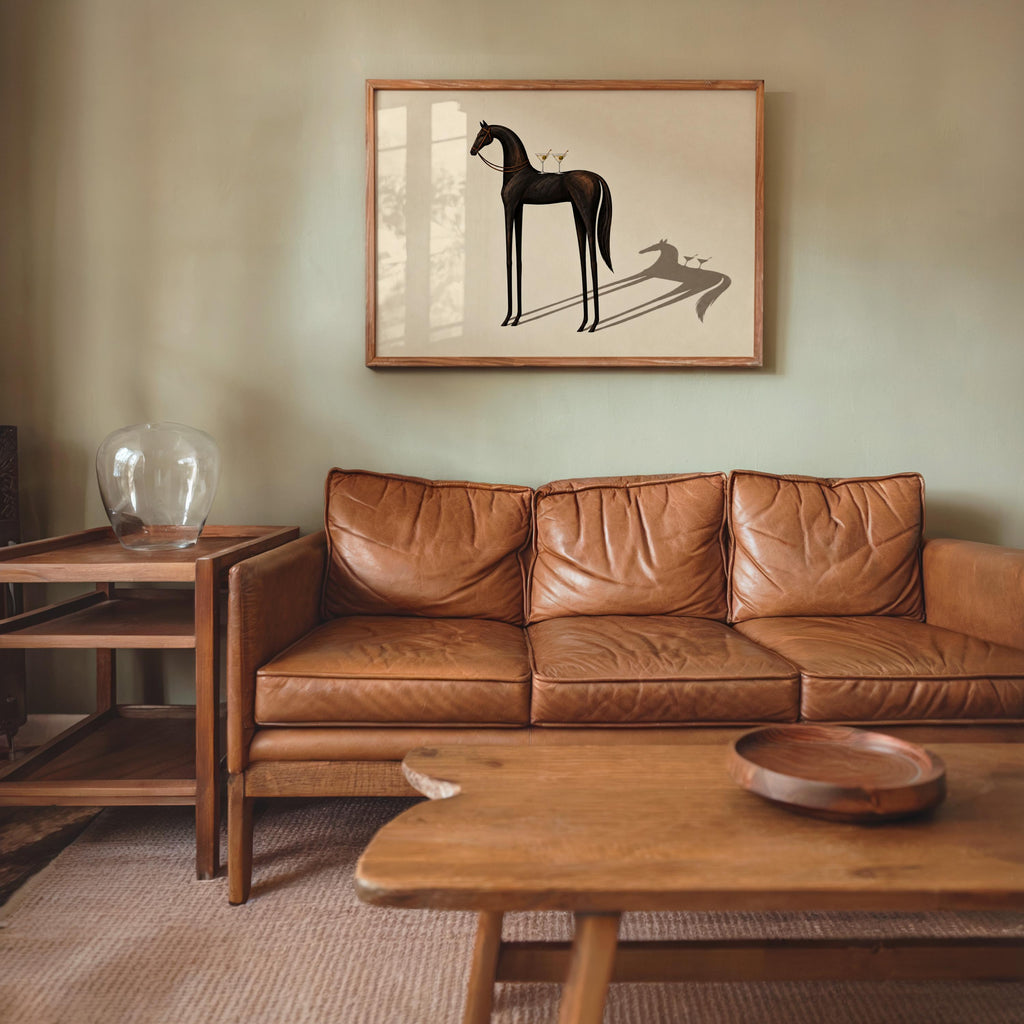 Equestrian Martini Poster, Elegant Black Horse Wall Art, Surreal Cocktail Print, Abstract Animal Lover Decor