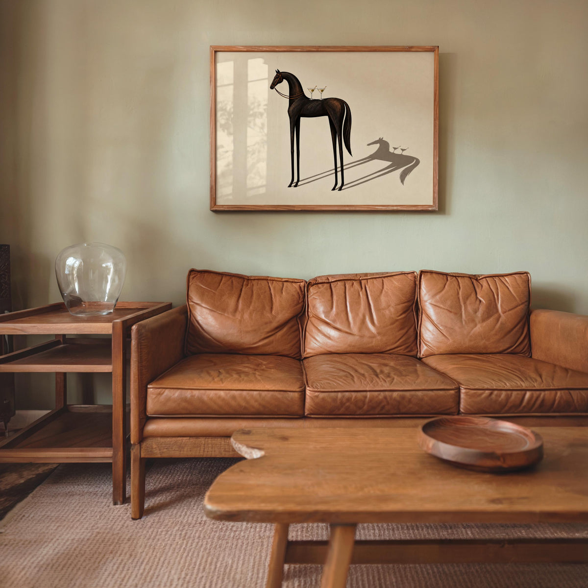 Equestrian Martini Poster, Elegant Black Horse Wall Art, Surreal Cocktail Print, Abstract Animal Lover Decor