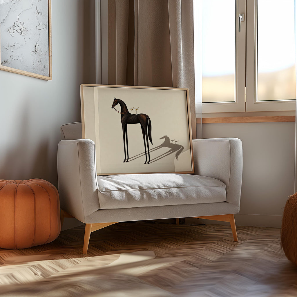 Equestrian Martini Poster, Elegant Black Horse Wall Art, Surreal Cocktail Print, Abstract Animal Lover Decor