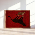 Leopard Shadow Wall Art, Red Statement Poster, Moody Big Cat Print, Minimalist Fashion Animal Decor, Feminine Cheetah Wildlife Canvas