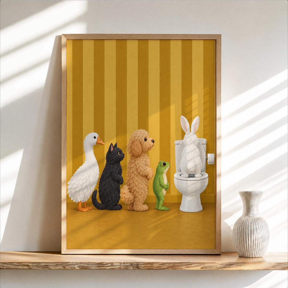 Funny Animal Toilet Wall Art, Goose Cat Goldendoodle Frog Rabbit Print, Guest Bathroom Decor, Pet Lover Gift, Whimsical Poster