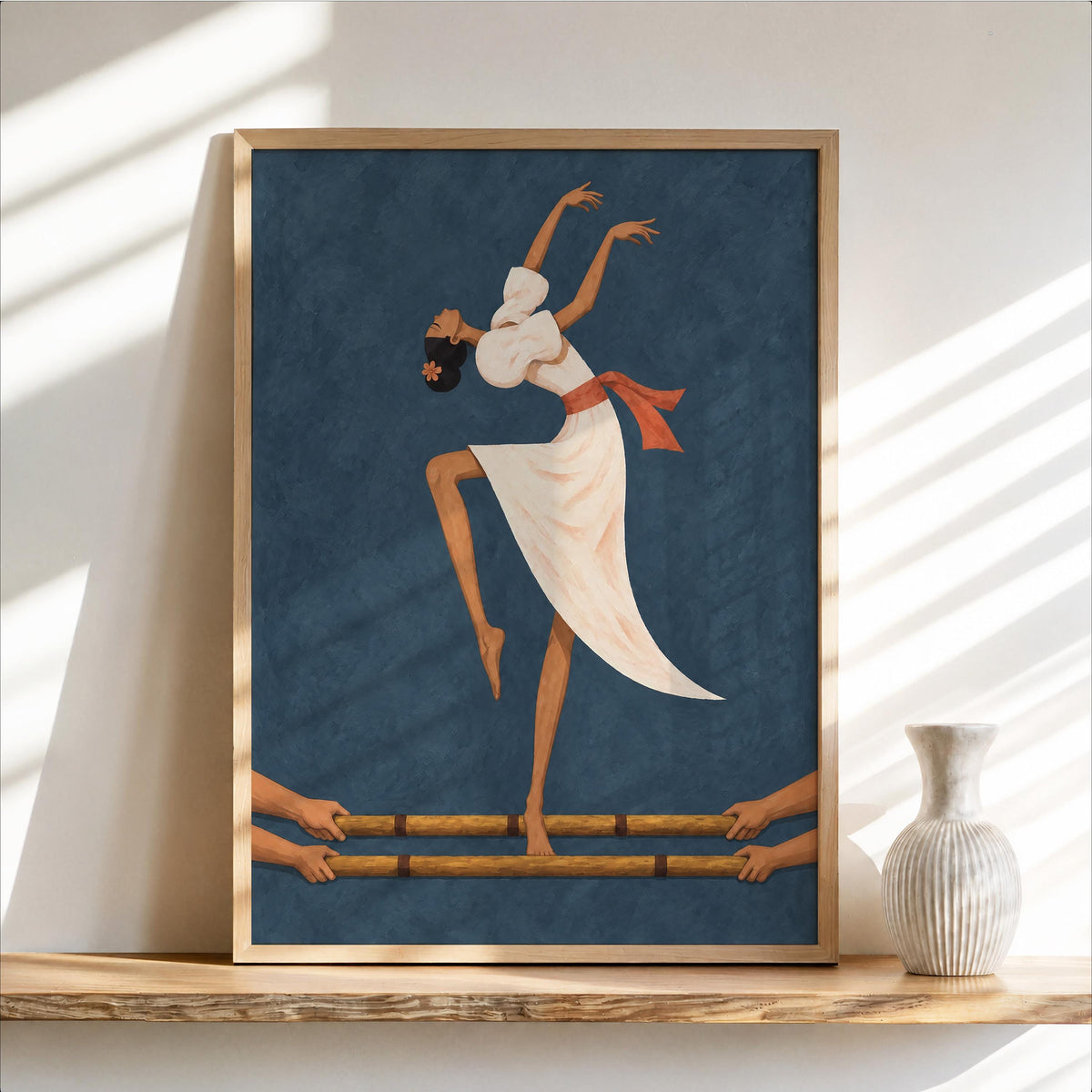Filipino Tinikling Dance Fine Art Print, Traditional Bamboo Dancer Wall Decor, Philippines Culture Print, Filipina Woman & Sampaguita Flower