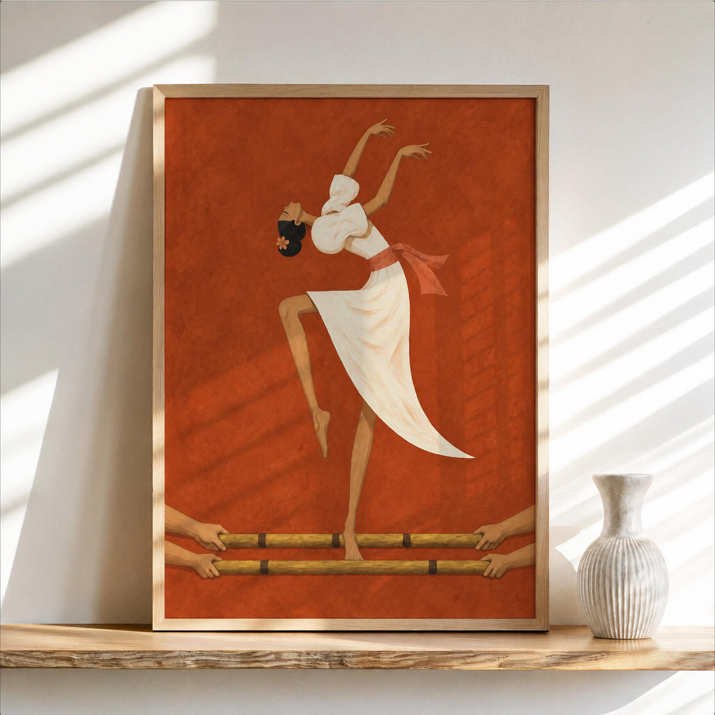 Filipino Tinikling Dance Fine Art Print, Traditional Bamboo Dancer Wall Decor, Philippines Culture Print, Filipina Woman & Sampaguita Flower