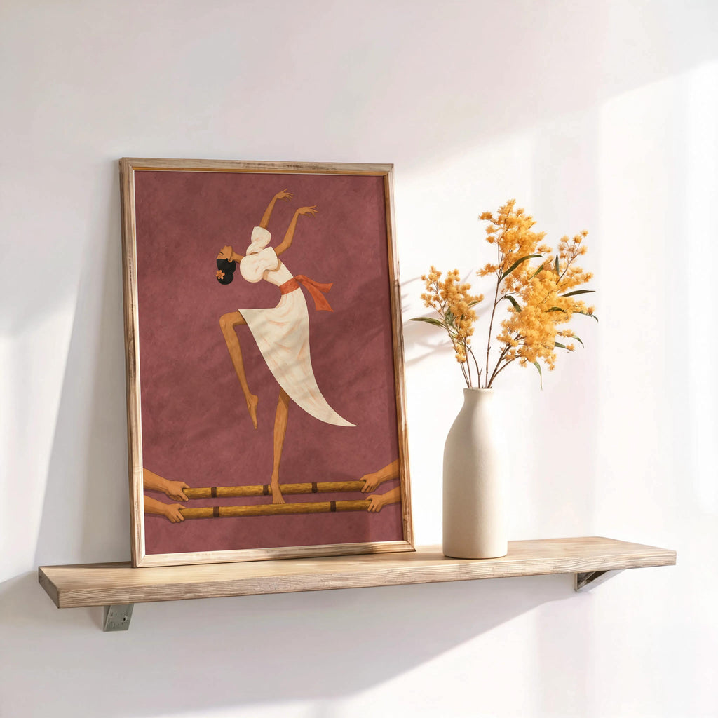 Filipino Tinikling Dance Fine Art Print, Traditional Bamboo Dancer Wall Decor, Philippines Culture Print, Filipina Woman & Sampaguita Flower