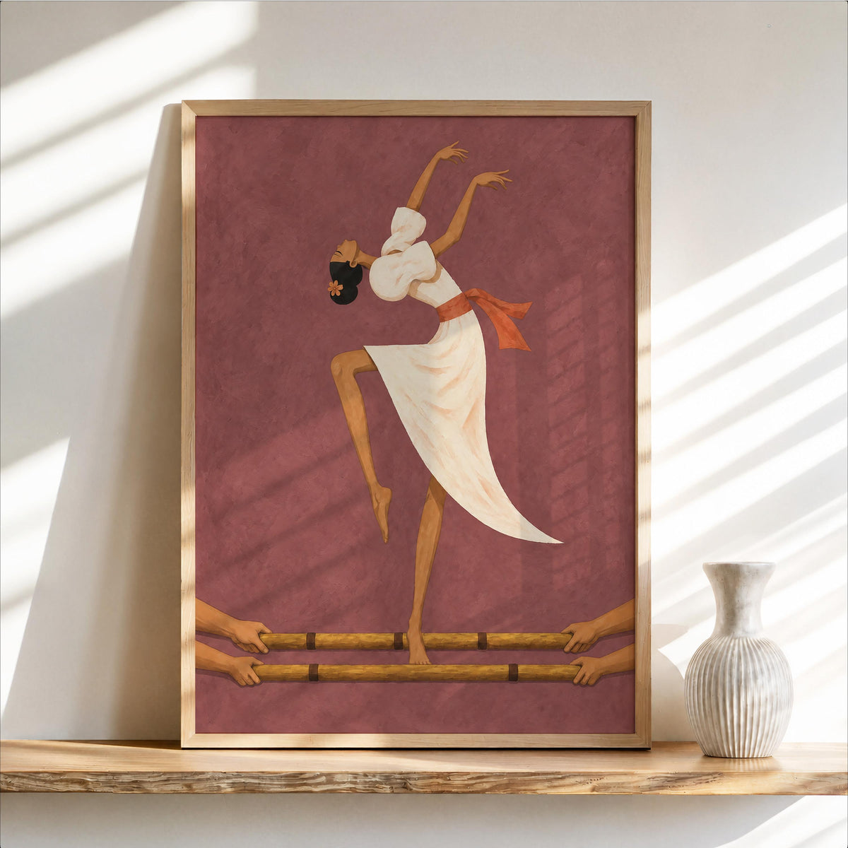 Filipino Tinikling Dance Fine Art Print, Traditional Bamboo Dancer Wall Decor, Philippines Culture Print, Filipina Woman & Sampaguita Flower