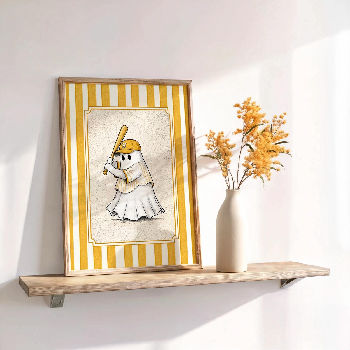 Ghost Baseball Player Poster, Vintage Halloween Wall Art, Spooky Baseball Illustration, Funny Gothic Sports Decor, Cute Ballgame Print