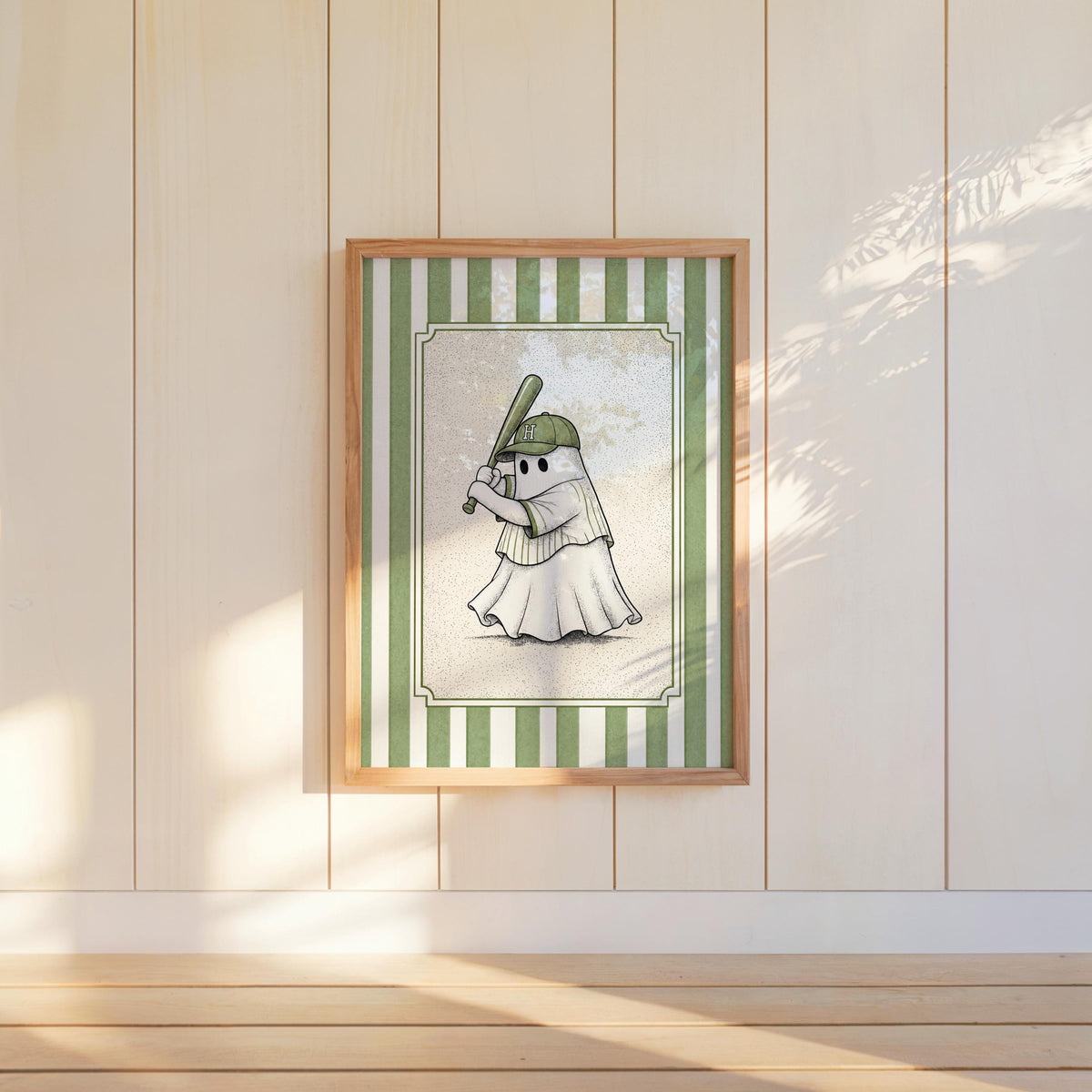 Ghost Baseball Player Poster, Vintage Halloween Wall Art, Spooky Baseball Illustration, Funny Gothic Sports Decor, Cute Ballgame Print