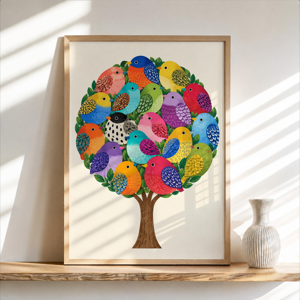Funny Borb Bird Tree Art Print, Round Borbs Poster, Colorful Nature Wall Decor, Whimsical Animal Lover Gift