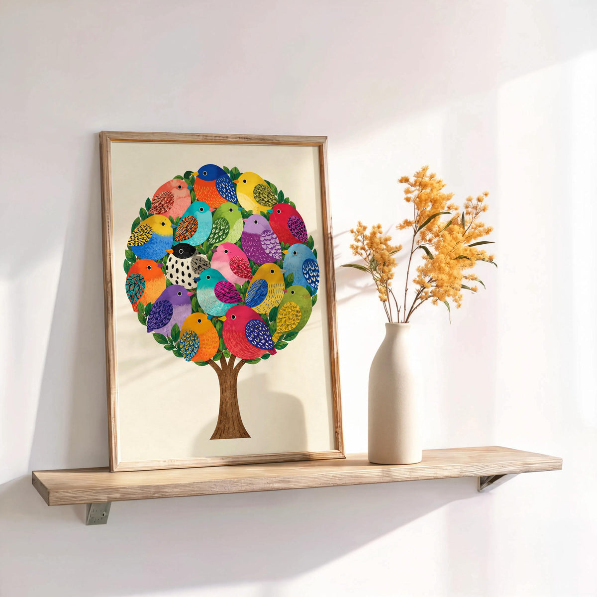Funny Borb Bird Tree Art Print, Round Borbs Poster, Colorful Nature Wall Decor, Whimsical Animal Lover Gift
