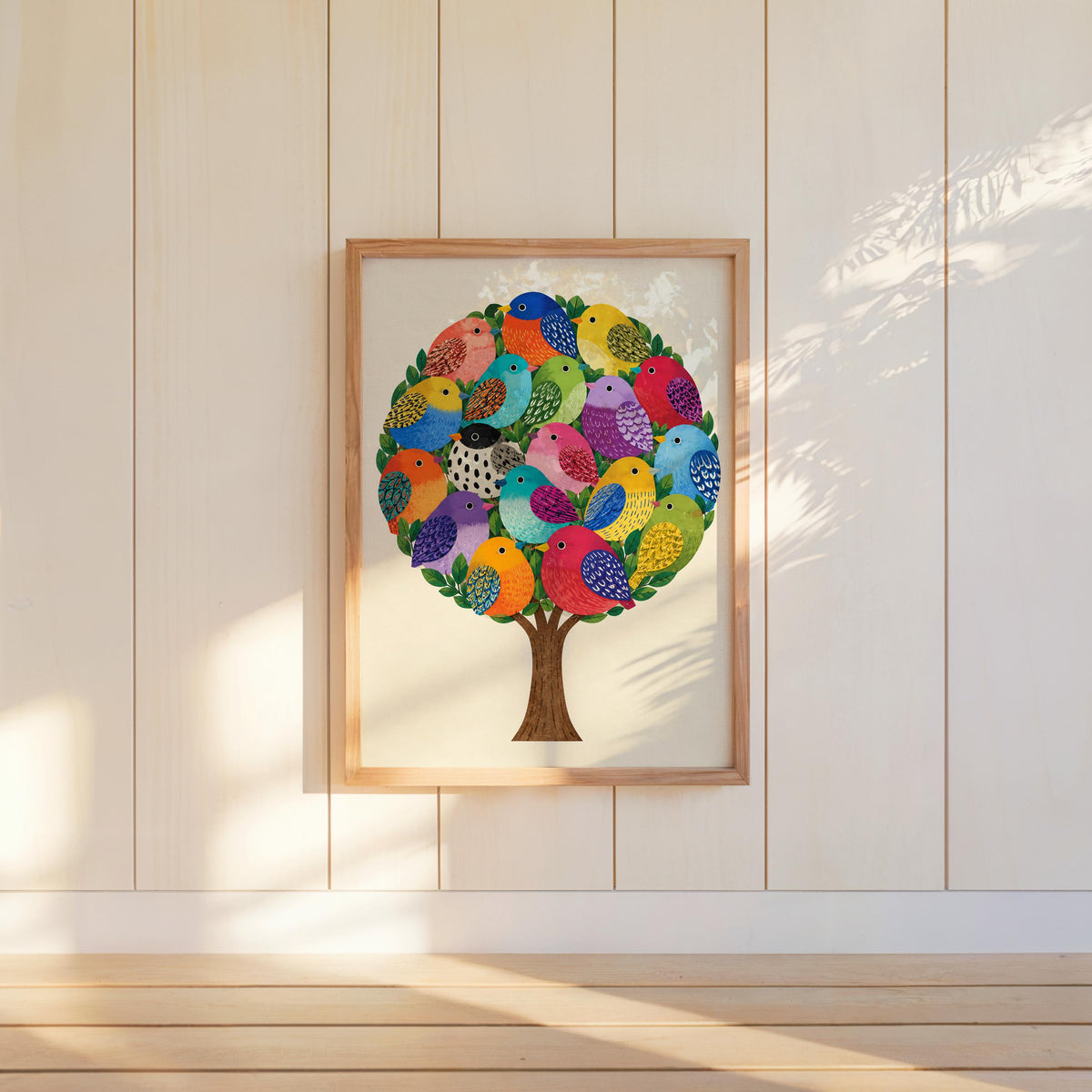 Funny Borb Bird Tree Art Print, Round Borbs Poster, Colorful Nature Wall Decor, Whimsical Animal Lover Gift