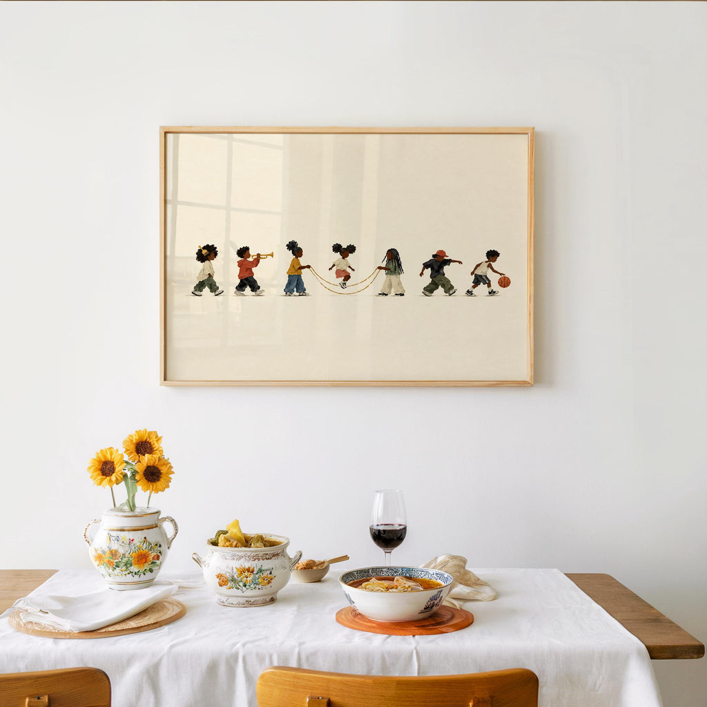 Black Culture Kids Parade Wall Art, Afrocentric African American Print, Jump Rope Basketball Music Decor, Juneteenth Gift