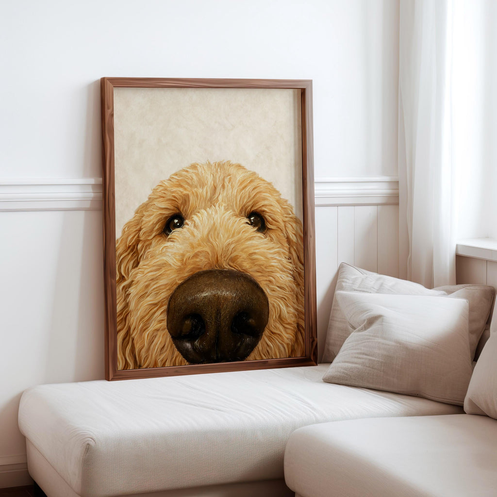 Goldendoodle Wall Art, Funny Dog Nose Beige Portrait, Golden Doodle Print, Pet Lover Gift, Dog Mom Decor, Whimsical Animal Poster