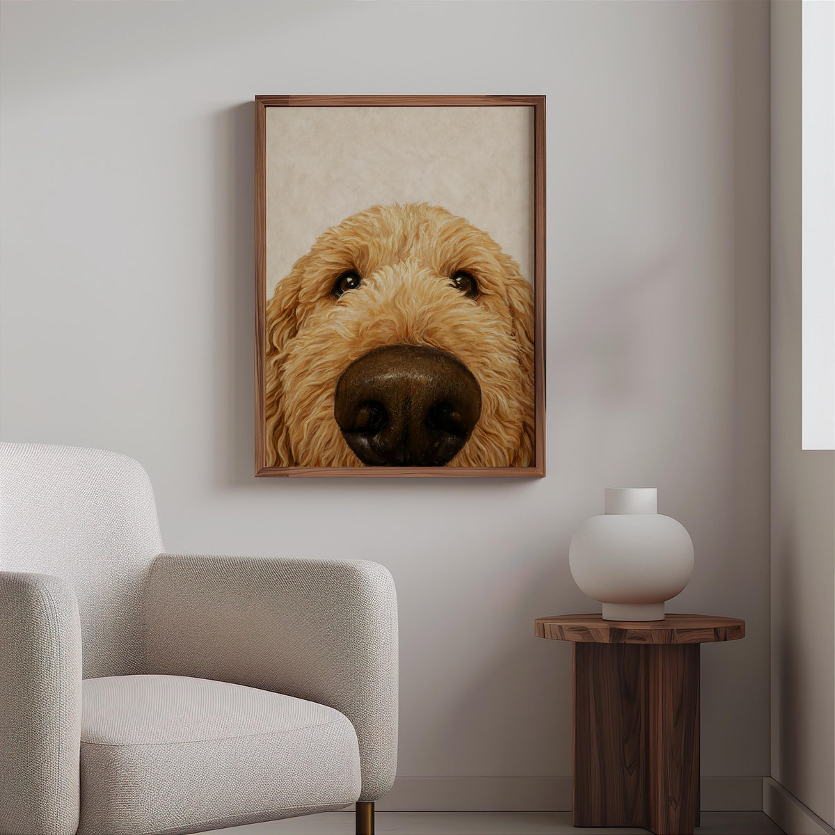 Goldendoodle Wall Art, Funny Dog Nose Beige Portrait, Golden Doodle Print, Pet Lover Gift, Dog Mom Decor, Whimsical Animal Poster