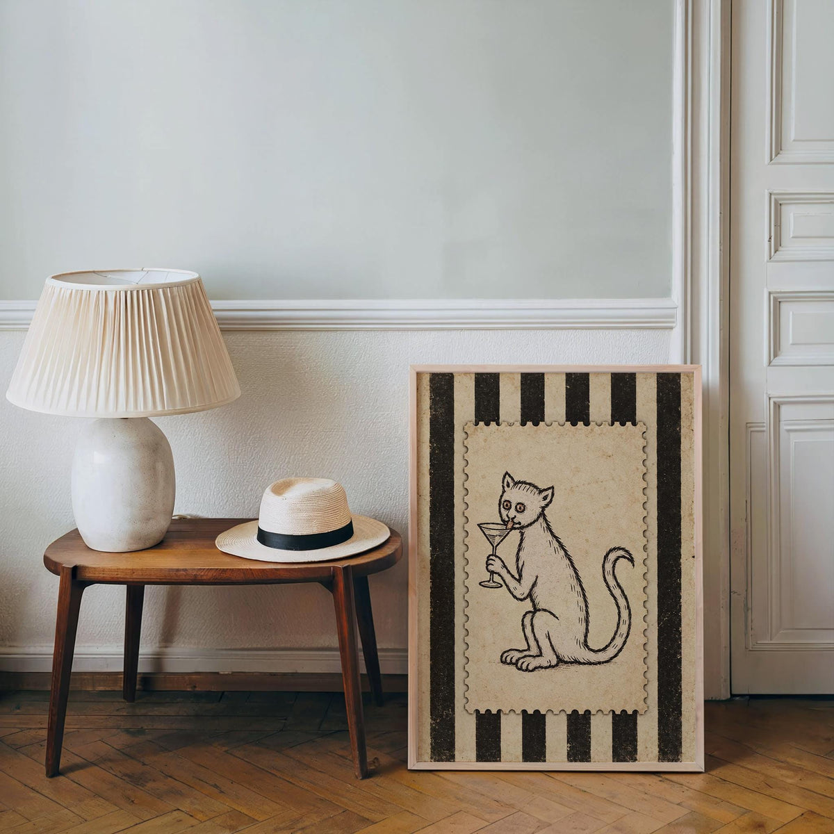 Medieval Cat Martini Wall Art, Weird Ugly Renaissance Animal Print, Cocktail Poster, Funny Pet Decor, Quirky Bar Cart, History Lover Gift