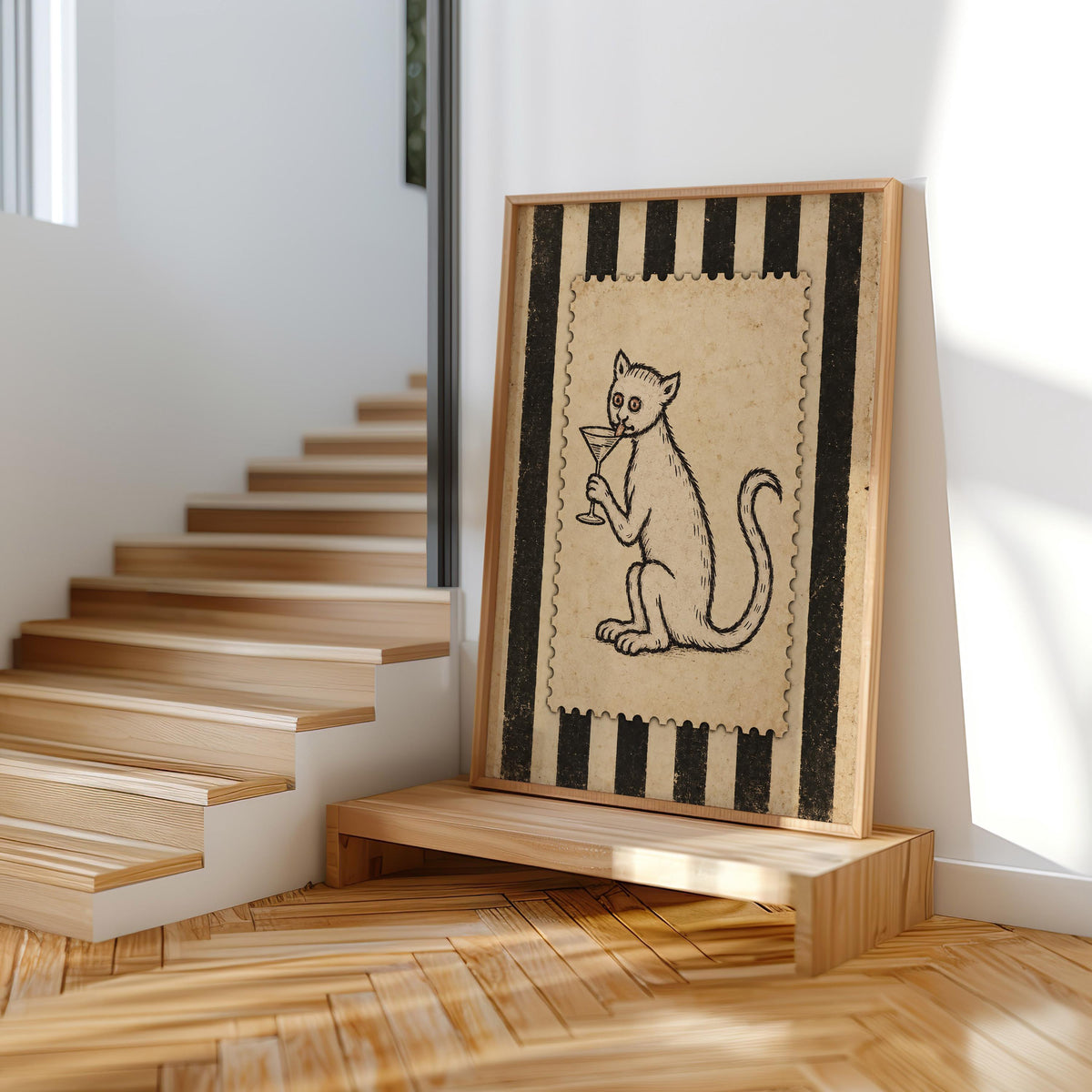 Medieval Cat Martini Wall Art, Weird Ugly Renaissance Animal Print, Cocktail Poster, Funny Pet Decor, Quirky Bar Cart, History Lover Gift