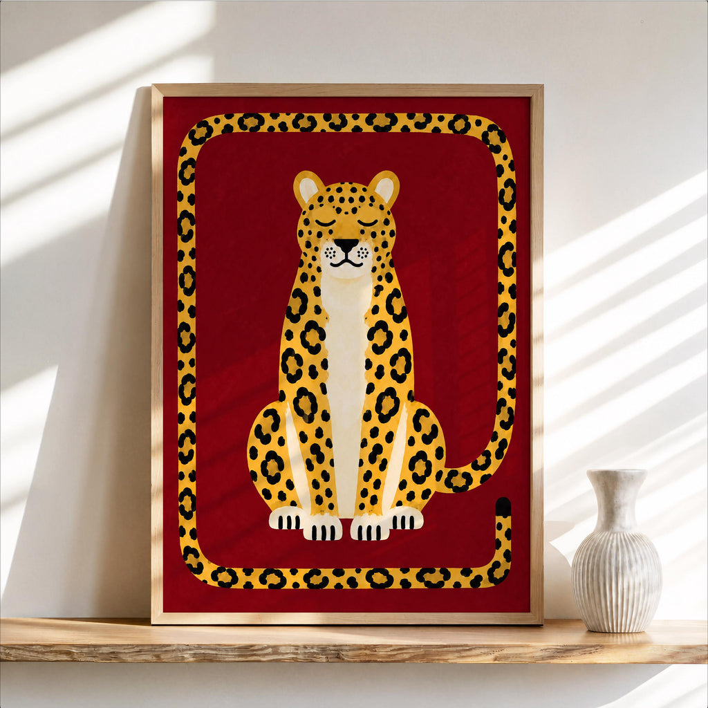 Relaxed Leopard Wall Art, Big Cat Print, Safari Jungle Animal Decor, Eclectic Wildlife Poster, Maximalist Nursery Home Decor