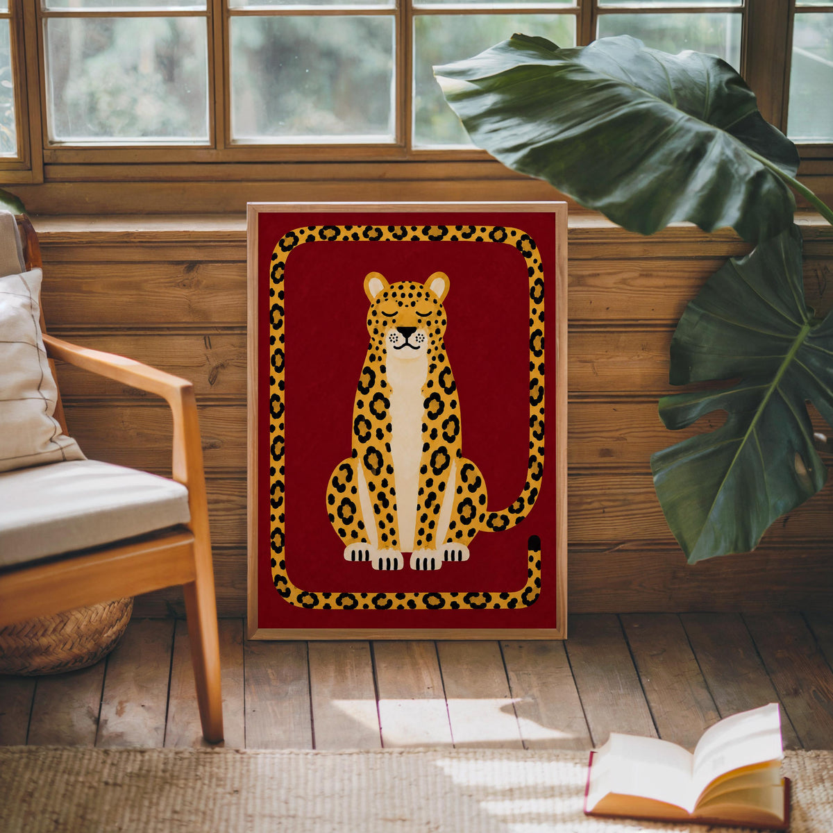 Relaxed Leopard Wall Art, Big Cat Print, Safari Jungle Animal Decor, Eclectic Wildlife Poster, Maximalist Nursery Home Decor