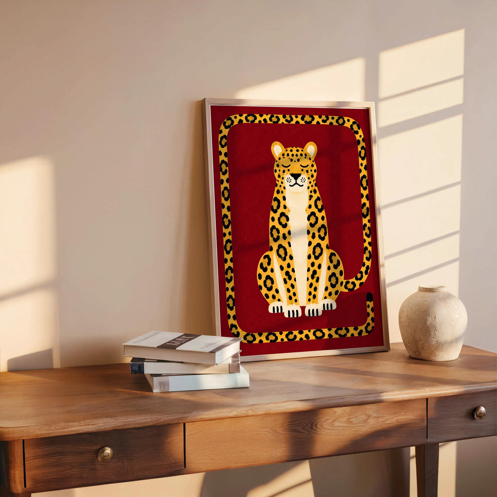 Relaxed Leopard Wall Art, Big Cat Print, Safari Jungle Animal Decor, Eclectic Wildlife Poster, Maximalist Nursery Home Decor