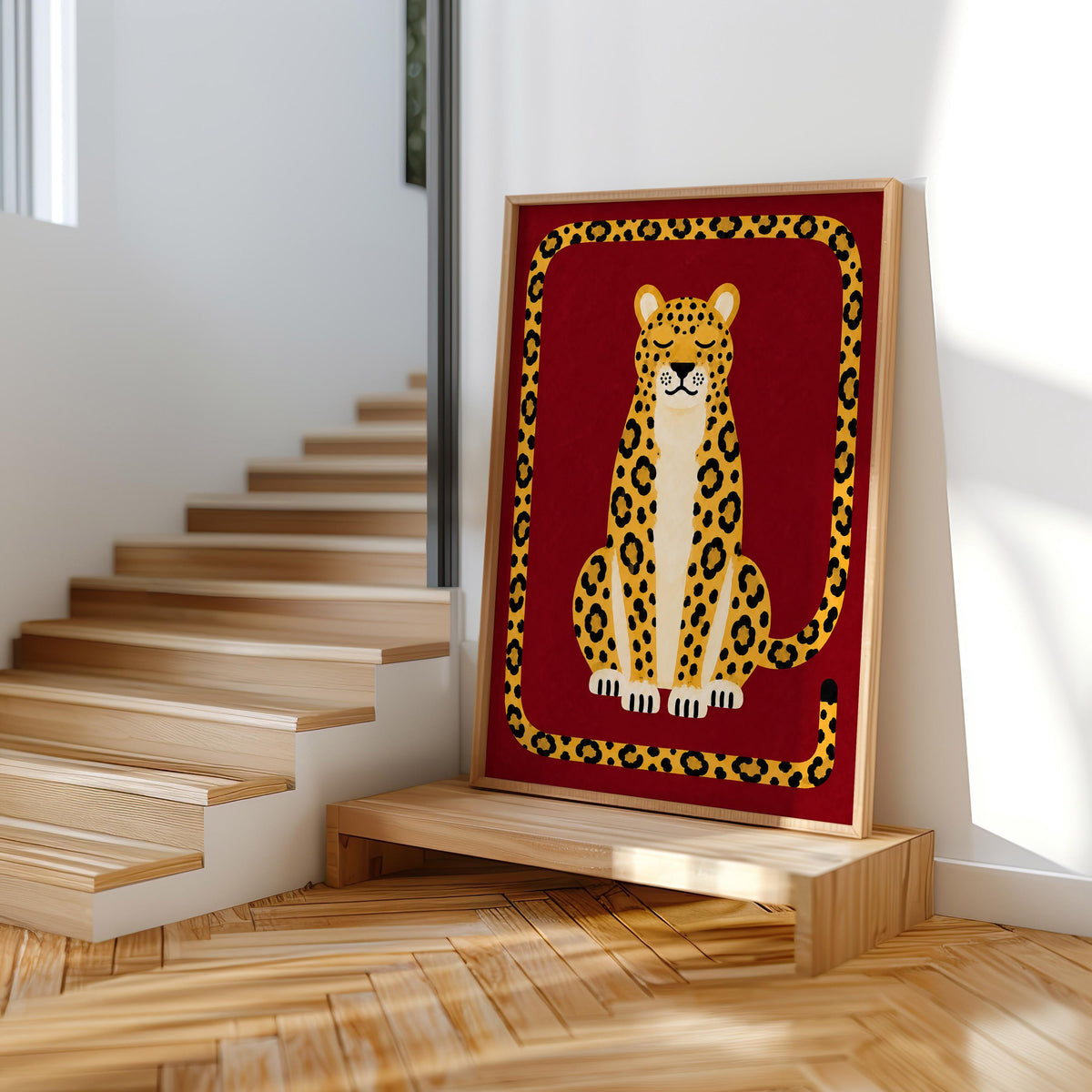 Relaxed Leopard Wall Art, Big Cat Print, Safari Jungle Animal Decor, Eclectic Wildlife Poster, Maximalist Nursery Home Decor