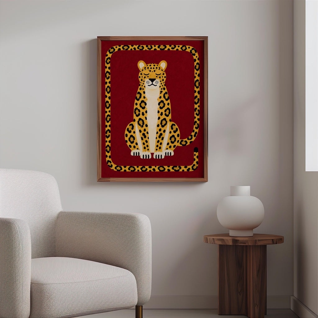 Relaxed Leopard Wall Art, Big Cat Print, Safari Jungle Animal Decor, Eclectic Wildlife Poster, Maximalist Nursery Home Decor