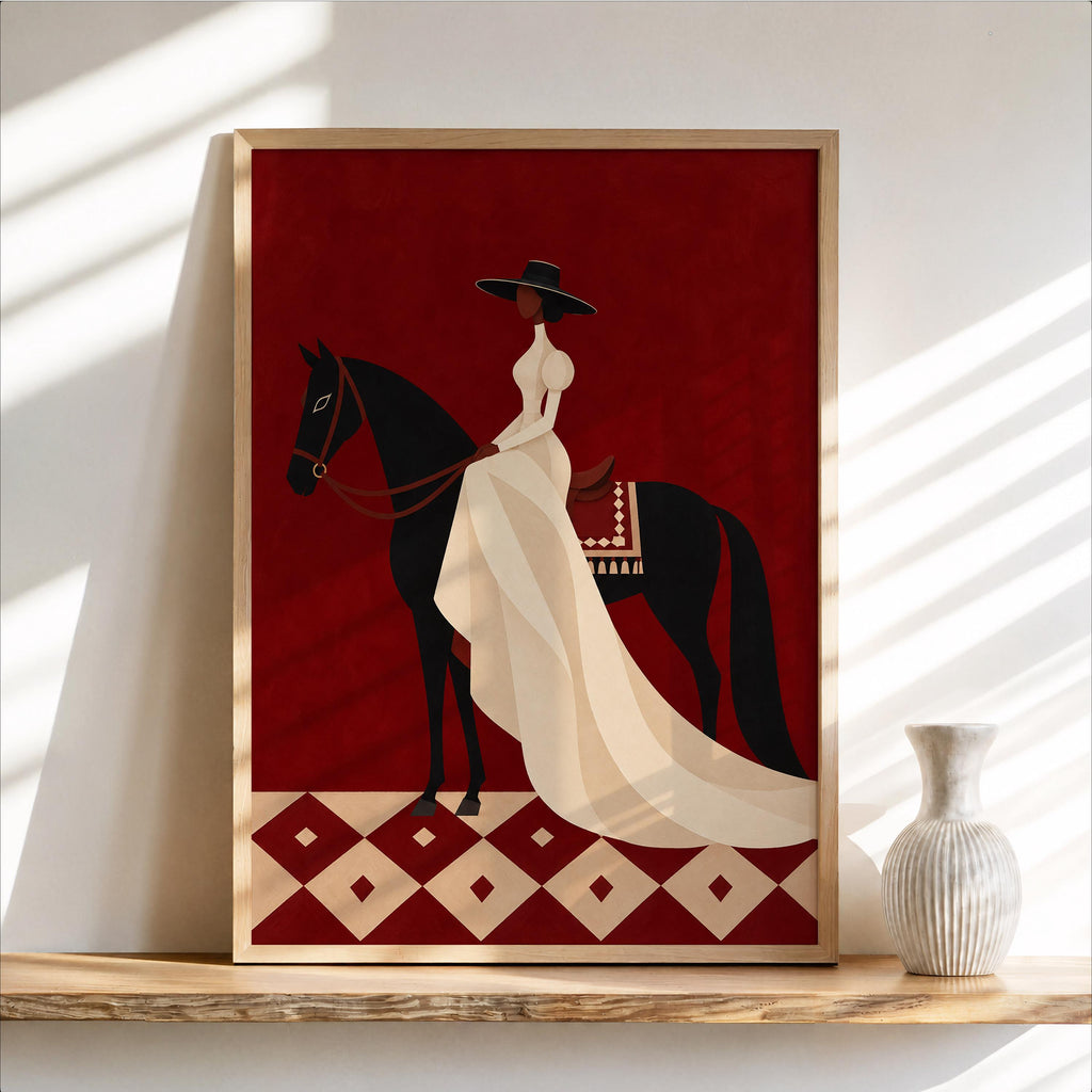 Black Woman Equestrian Wall Art, Afrocentric Horse Rider Print, Western Decor, Elegant Cowgirl Poster, African American Artwork