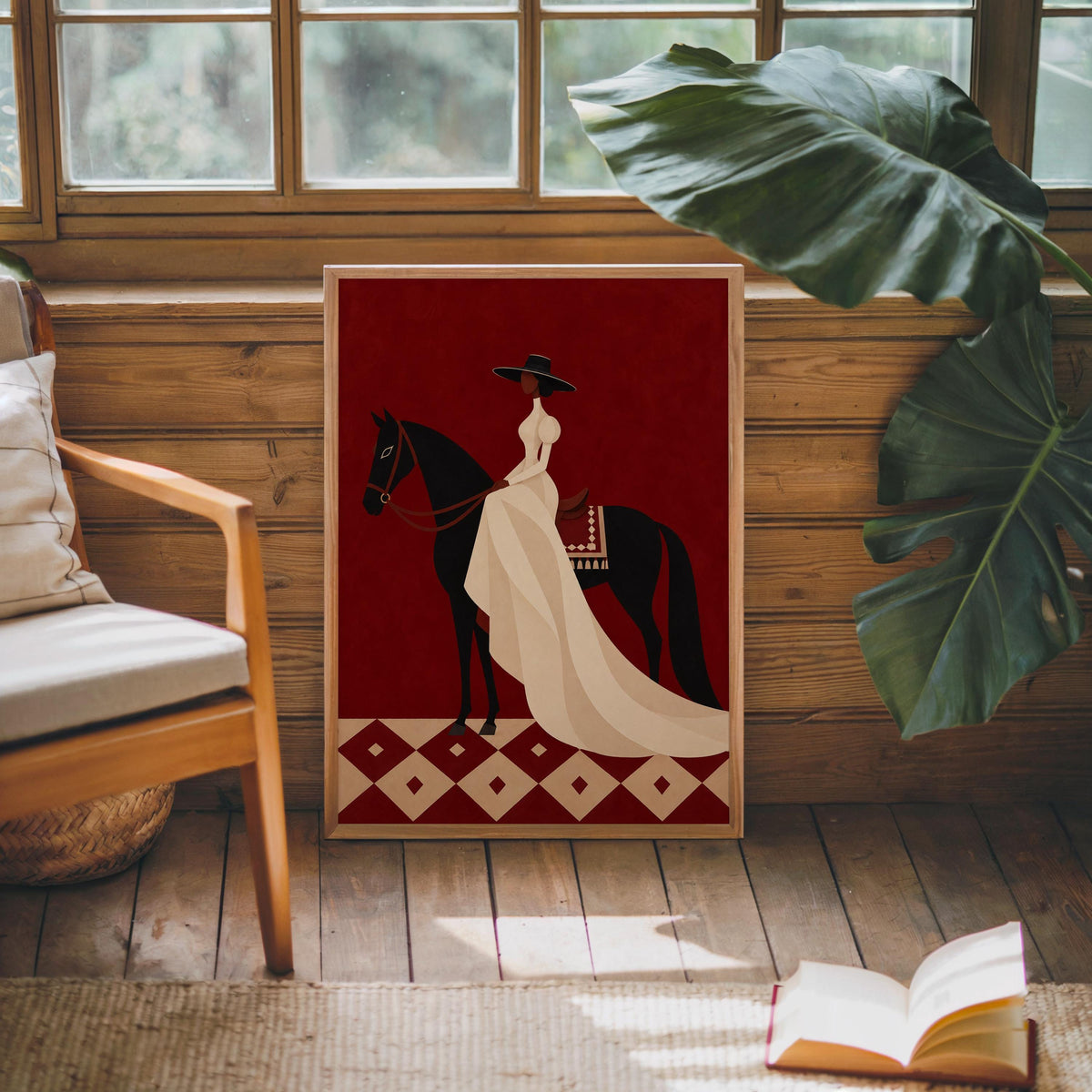 Black Woman Equestrian Wall Art, Afrocentric Horse Rider Print, Western Decor, Elegant Cowgirl Poster, African American Artwork