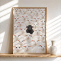 Black Sheep Amongst White Flock Wall Art, Funny Stand Out Print, Cute Farm Animal Decor, Sheep Lover Gift, Cottagecore Nursery Illustration