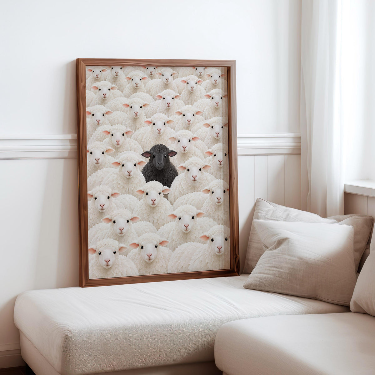 Black Sheep Amongst White Flock Wall Art, Funny Stand Out Print, Cute Farm Animal Decor, Sheep Lover Gift, Cottagecore Nursery Illustration
