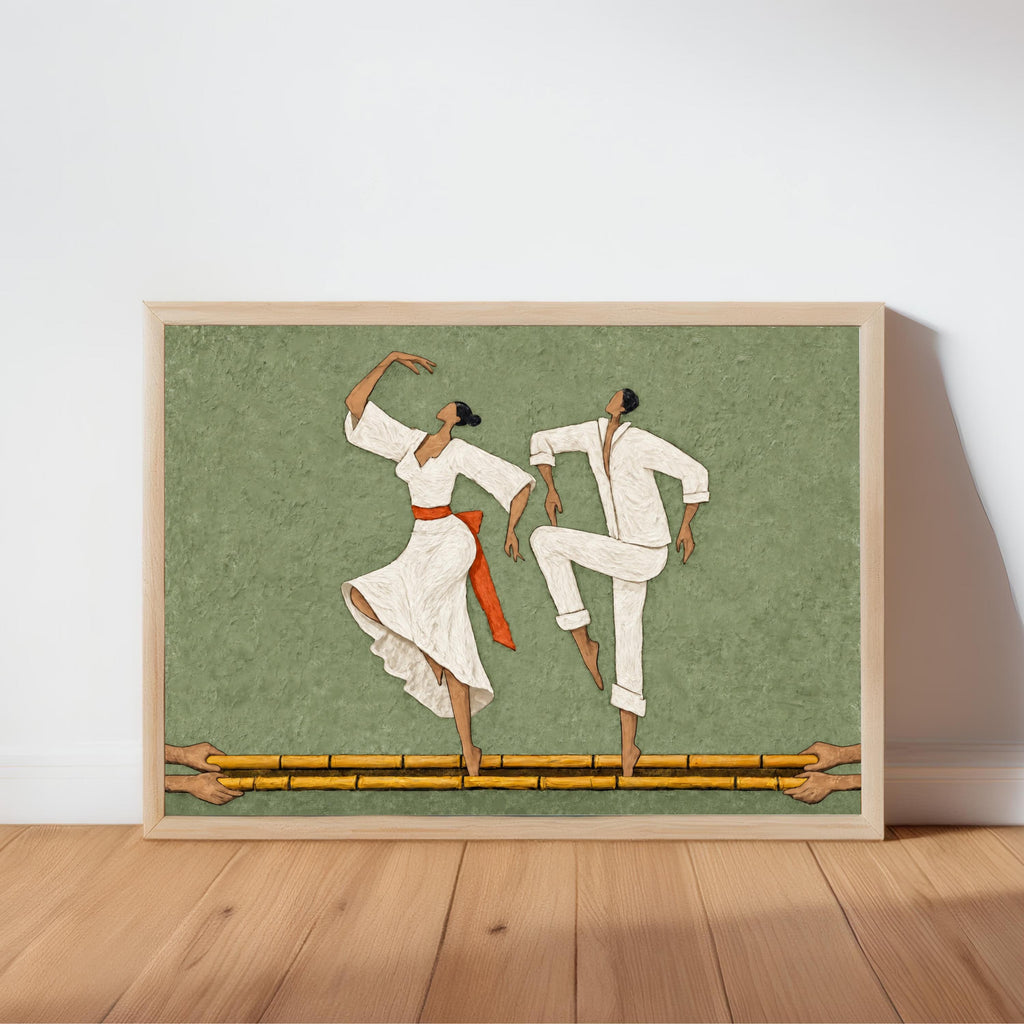 Filipino Tinikling Couple Art Print, Traditional Bamboo Dance Wall Decor, Philippines Culture Folk Art Poster, Asian Dancing Painting