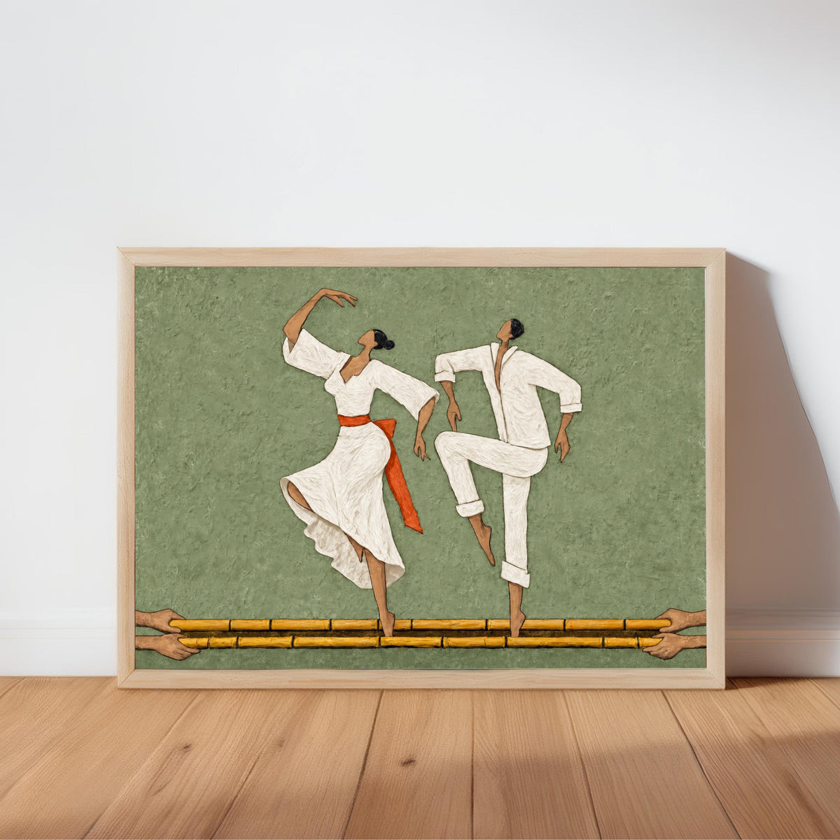 Filipino Tinikling Couple Art Print, Traditional Bamboo Dance Wall Decor, Philippines Culture Folk Art Poster, Asian Dancing Painting