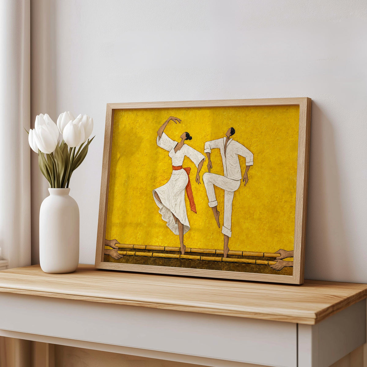 Filipino Tinikling Couple Art Print, Traditional Bamboo Dance Wall Decor, Philippines Culture Folk Art Poster, Asian Dancing Painting