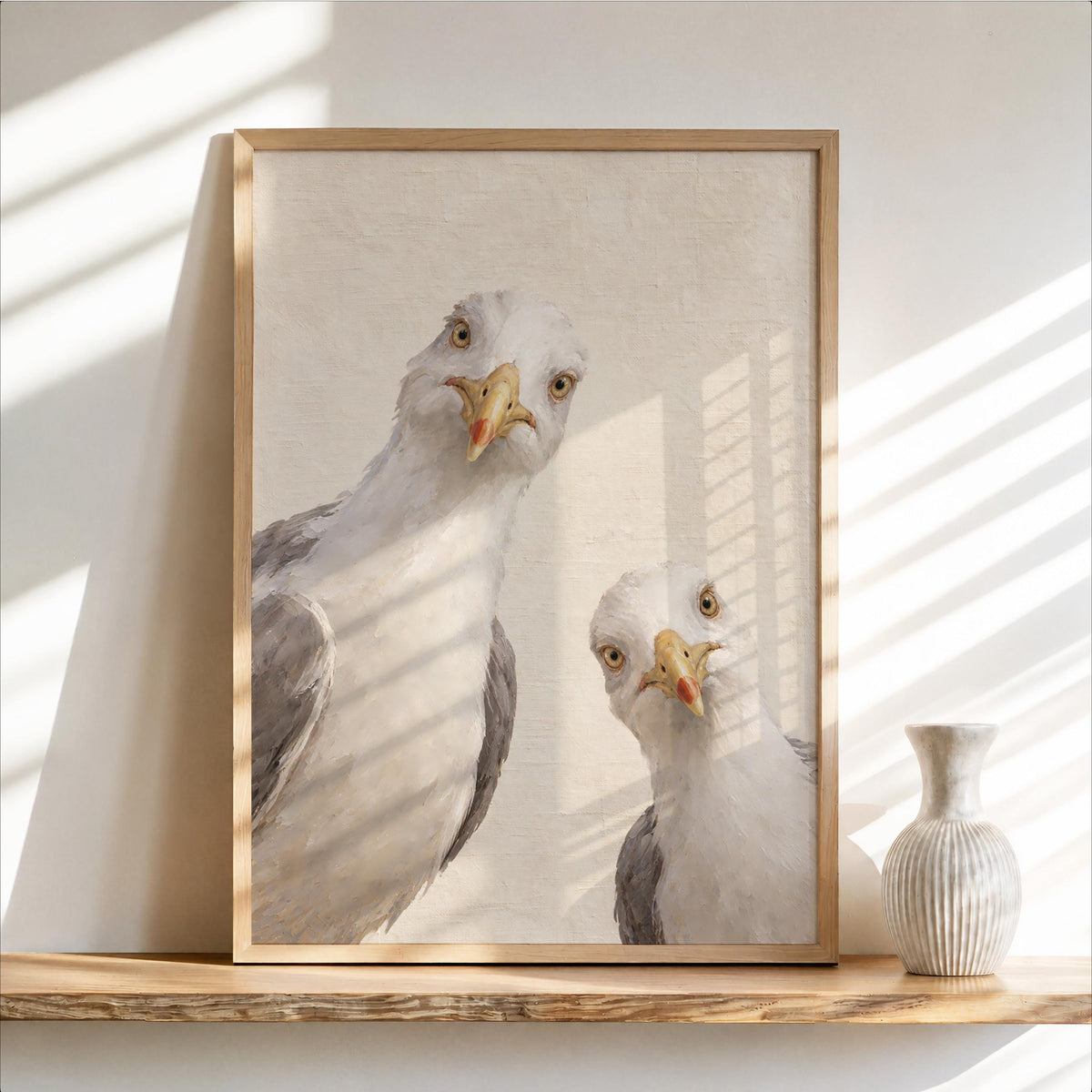 Curious Seagull Print, Coastal Funny Bird Wall Art, Beach House Decor, Nautical Whimsical Poster, Ocean Lover Gift