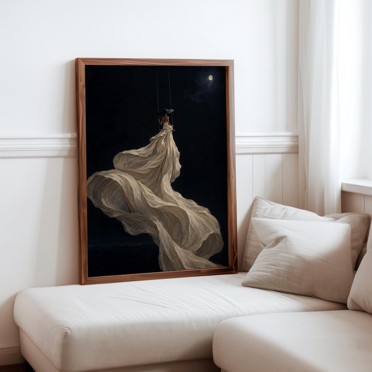 Black Woman Couture Wall Art, Afrocentric Moonlight Swing Print, African American Fashion Poster, Elegant Glam Decor