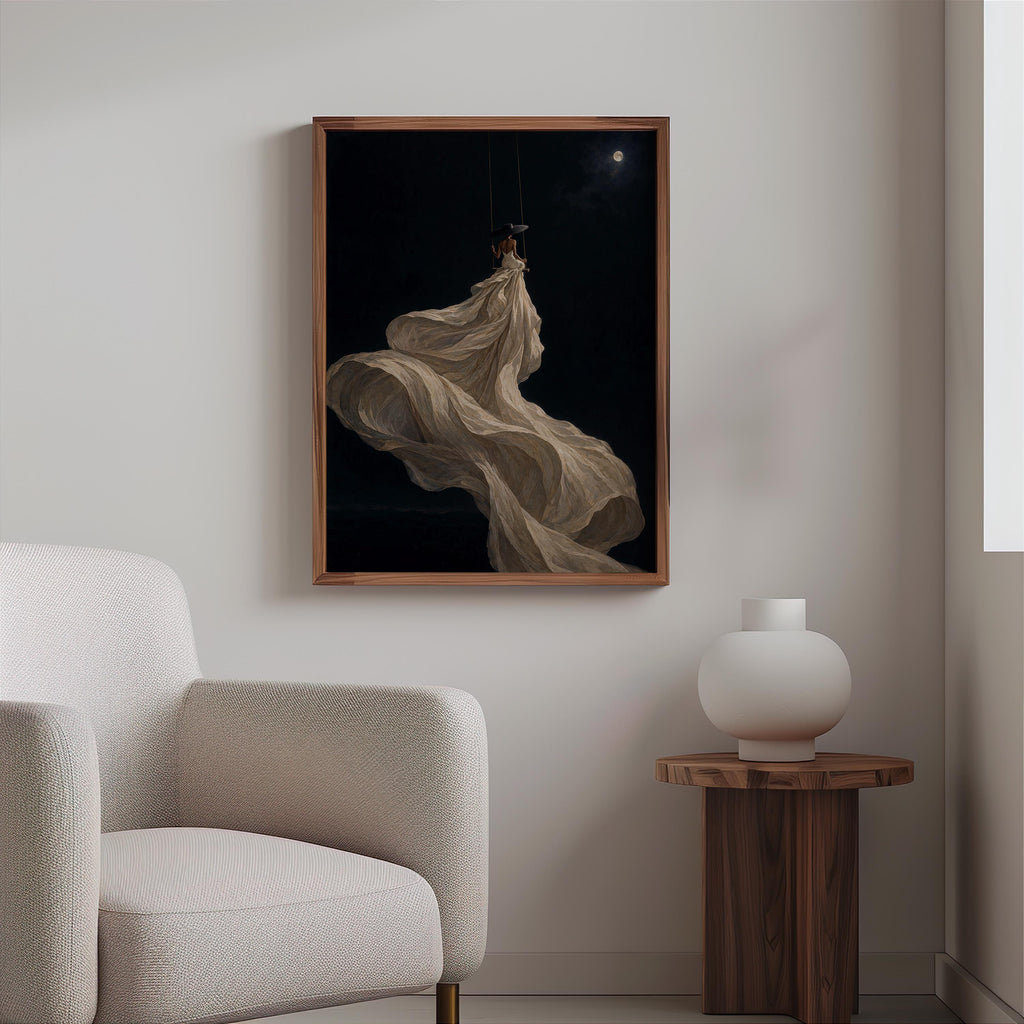 Black Woman Couture Wall Art, Afrocentric Moonlight Swing Print, African American Fashion Poster, Elegant Glam Decor