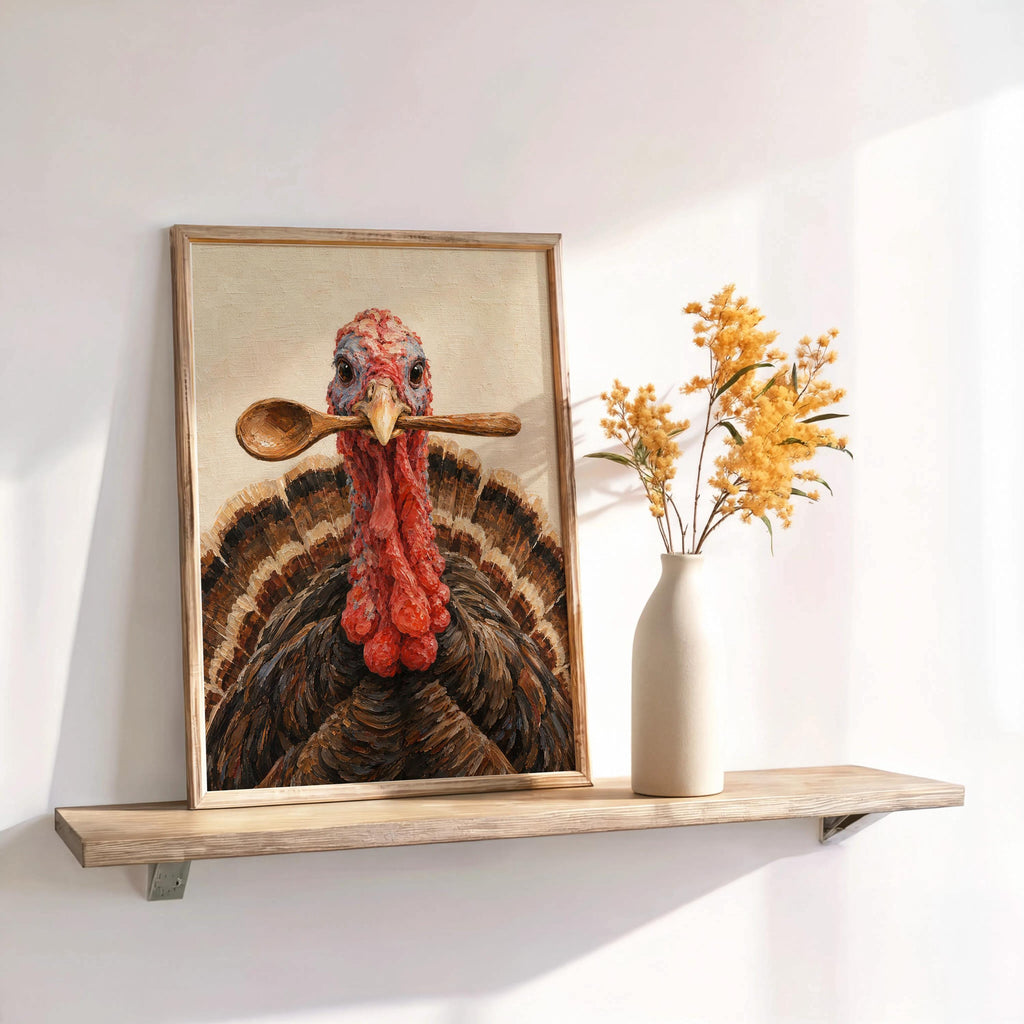 Funny Turkey Kitchen Wall Art, Wooden Spoon Bird Print, Thanksgiving Poster, Whimsical Farmhouse Decor