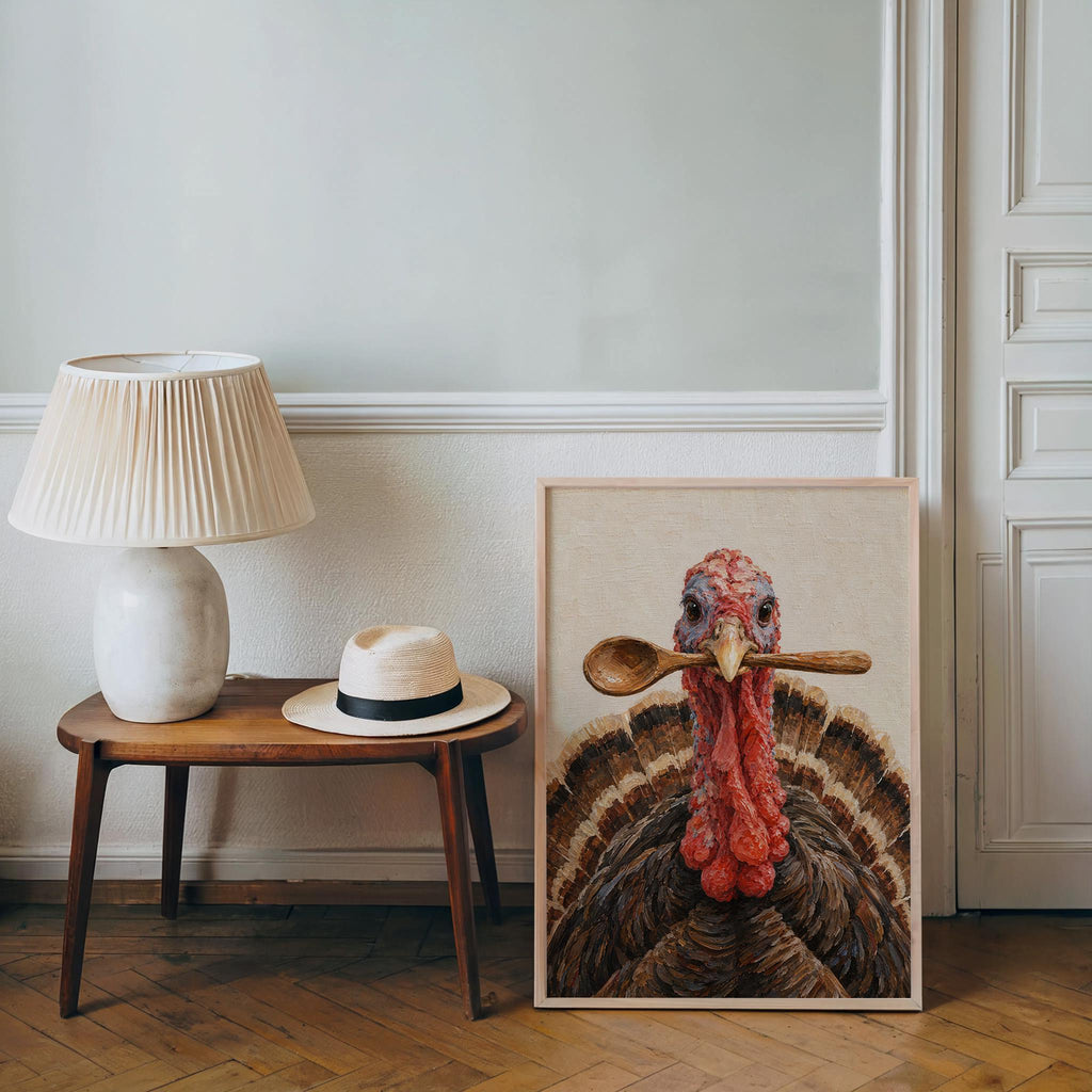 Funny Turkey Kitchen Wall Art, Wooden Spoon Bird Print, Thanksgiving Poster, Whimsical Farmhouse Decor