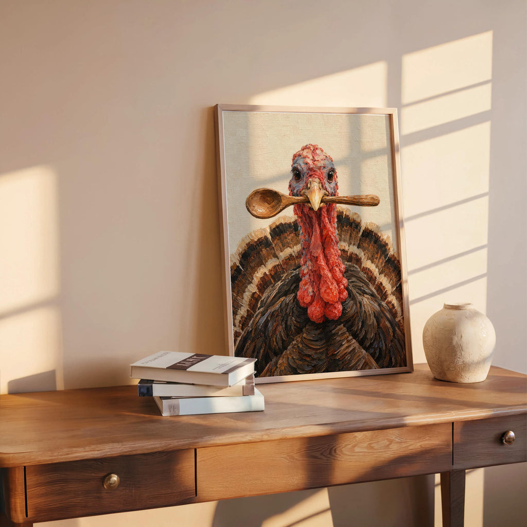 Funny Turkey Kitchen Wall Art, Wooden Spoon Bird Print, Thanksgiving Poster, Whimsical Farmhouse Decor