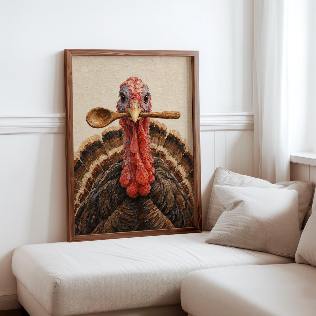 Funny Turkey Kitchen Wall Art, Wooden Spoon Bird Print, Thanksgiving Poster, Whimsical Farmhouse Decor
