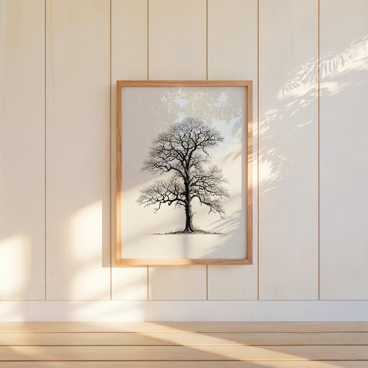 Oak Tree Wall Art, Black & White Botanical Drawing Print, Minimalist Woodland Decor, Winter Nature Sulhouette Poster, Tree Lover Gift