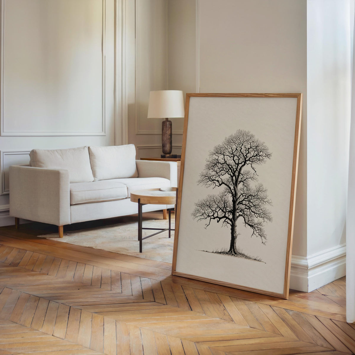 Oak Tree Wall Art, Black & White Botanical Drawing Print, Minimalist Woodland Decor, Winter Nature Sulhouette Poster, Tree Lover Gift