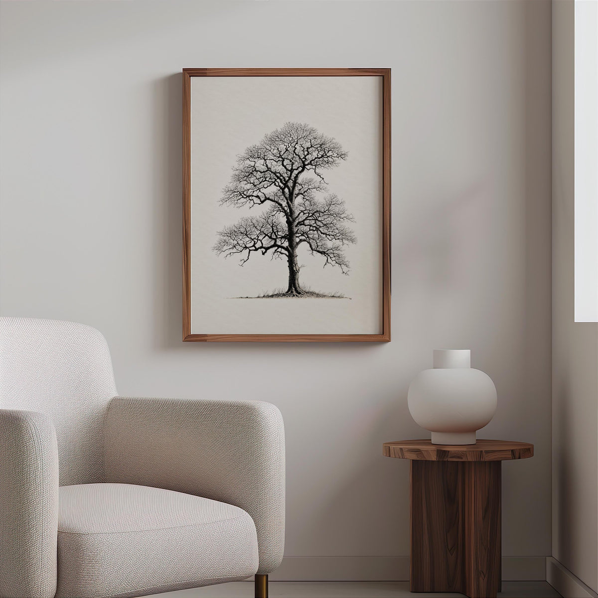 Oak Tree Wall Art, Black & White Botanical Drawing Print, Minimalist Woodland Decor, Winter Nature Sulhouette Poster, Tree Lover Gift